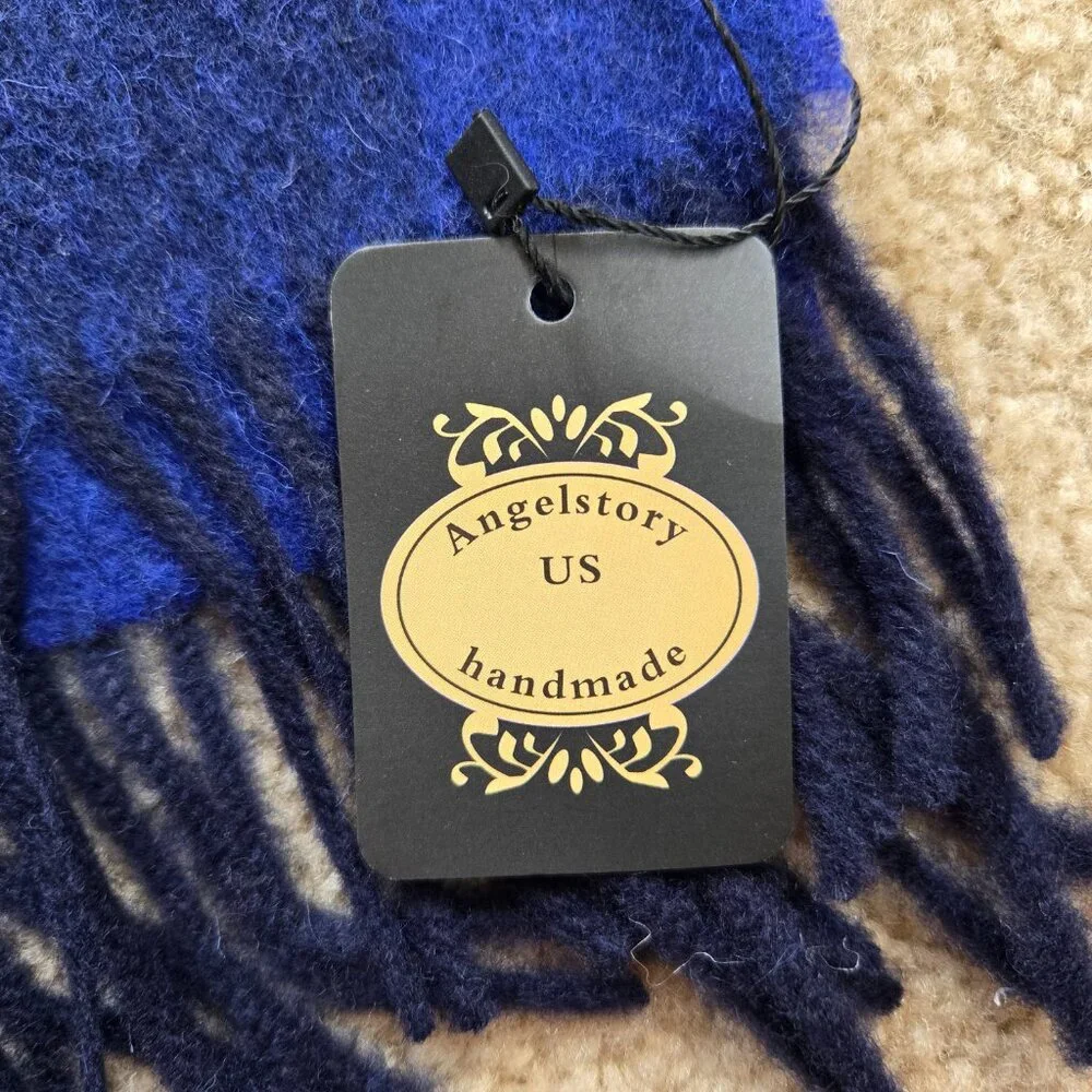 NWT AngelStory Blue Wool Scarf Fringed